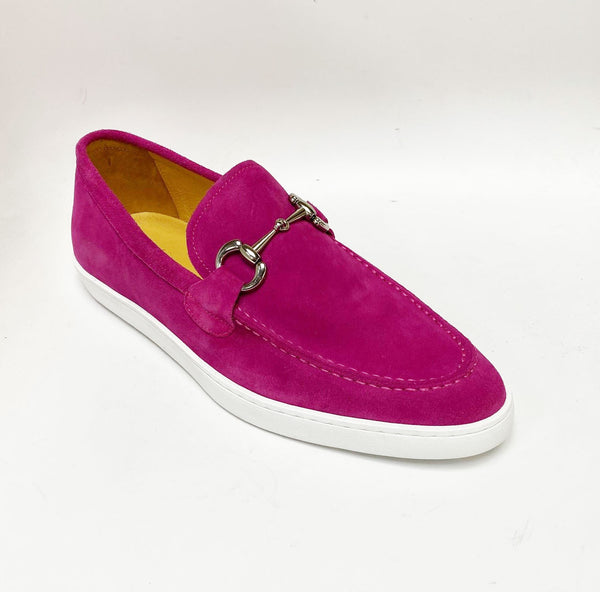 Suede Slip-On Horsebit Loafer Fuchsia