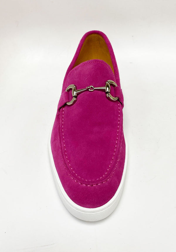Suede Slip-On Horsebit Loafer Fuchsia