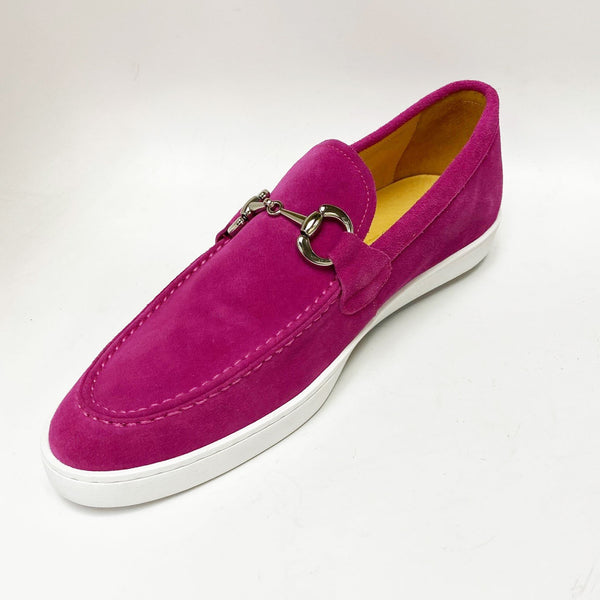 Suede Slip-On Horsebit Loafer Fuchsia