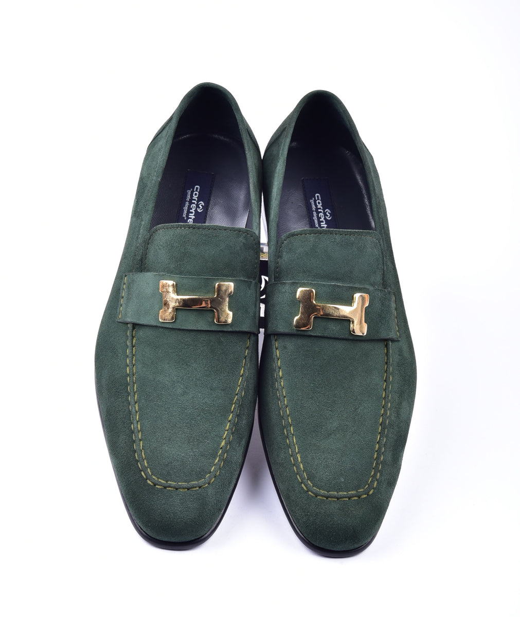 Green and gold shops loafers