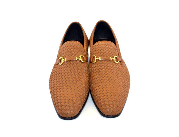 Corrente Woven Calfskin & Suede Slip-On Shoe Tan