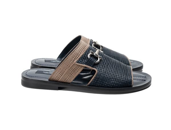 Corrente Perforated Calfskin Sandal Navy