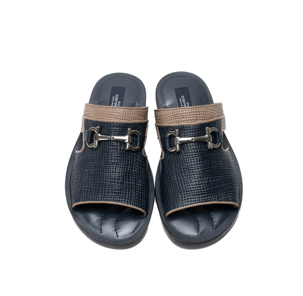Corrente Perforated Calfskin Sandal Navy