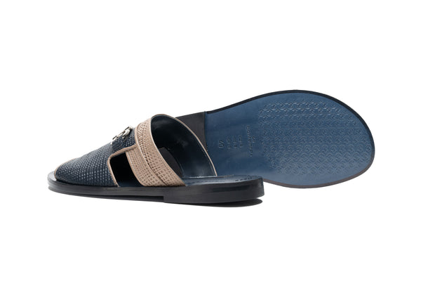 Corrente Perforated Calfskin Sandal Navy