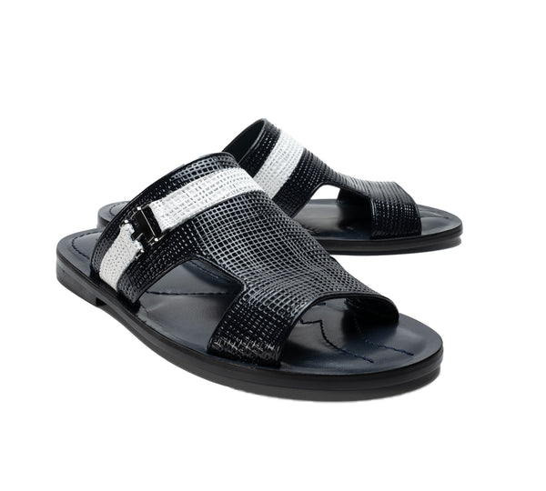 Corrente Perforated Calfskin Sandal Navy