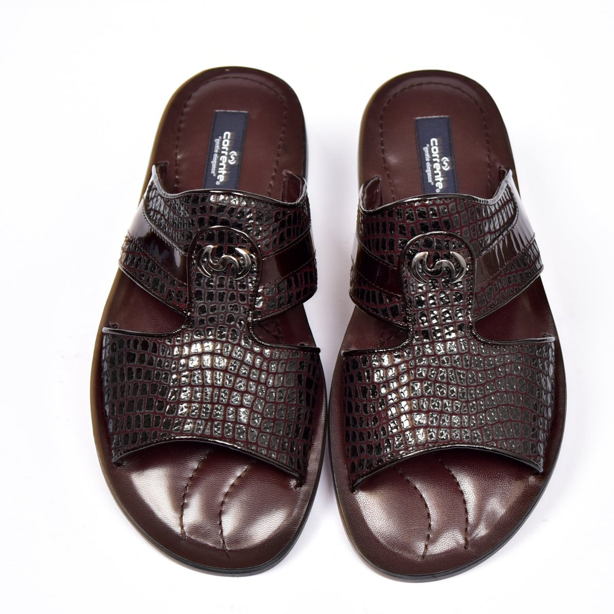 Corrente Resort Black Crocodile Printed Ostrich Leather Sandals for Men