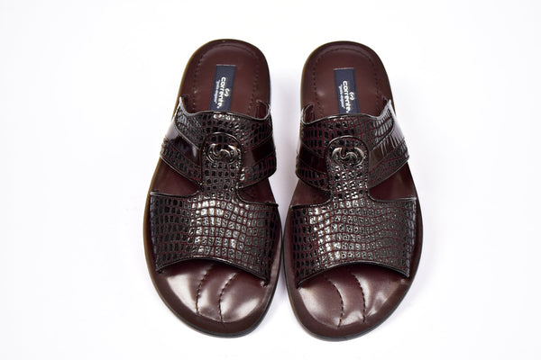 Corrente Crocodile Printed Calfskin Sandal Burgundy