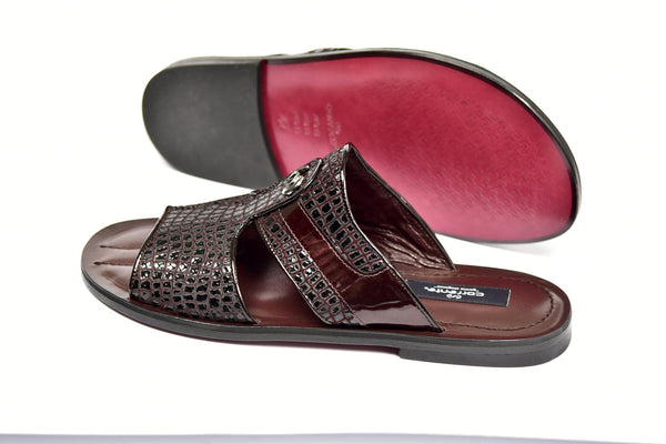 Corrente Crocodile Printed Calfskin Sandal Burgundy