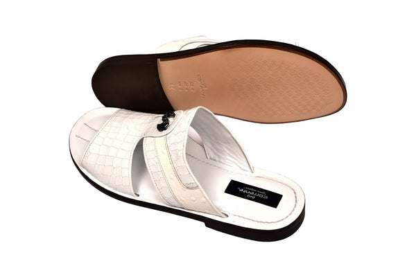Corrente Crocodile Printed Calfskin Sandal White