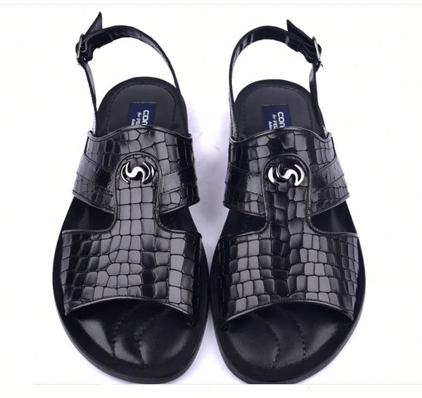 Corrente Crocodile Printed Calfskin Sandal Black