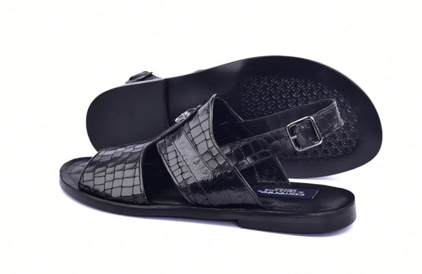 Corrente Crocodile Printed Calfskin Sandal Black