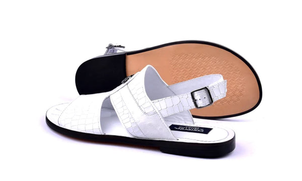 Corrente Crocodile Printed Calfskin Sandal White