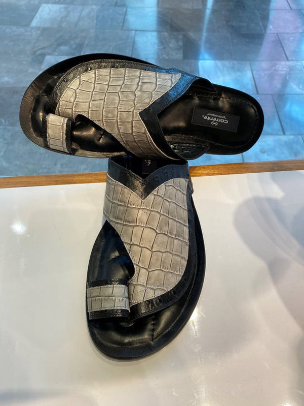 Corrente Exotic Printed Calfskin Sandal Taupe/Black