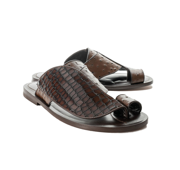 Corrente Exotic Printed Calfskin Sandal Tobacco