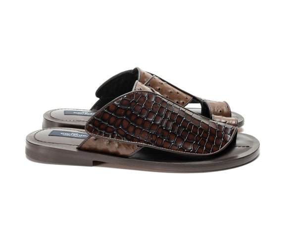 Corrente Exotic Printed Calfskin Sandal Tobacco
