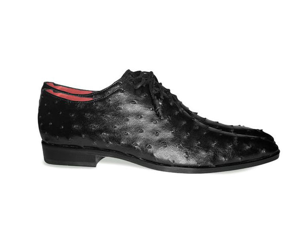 Pelle Exotics Ostrich Quill Lace-Up Oxford Black