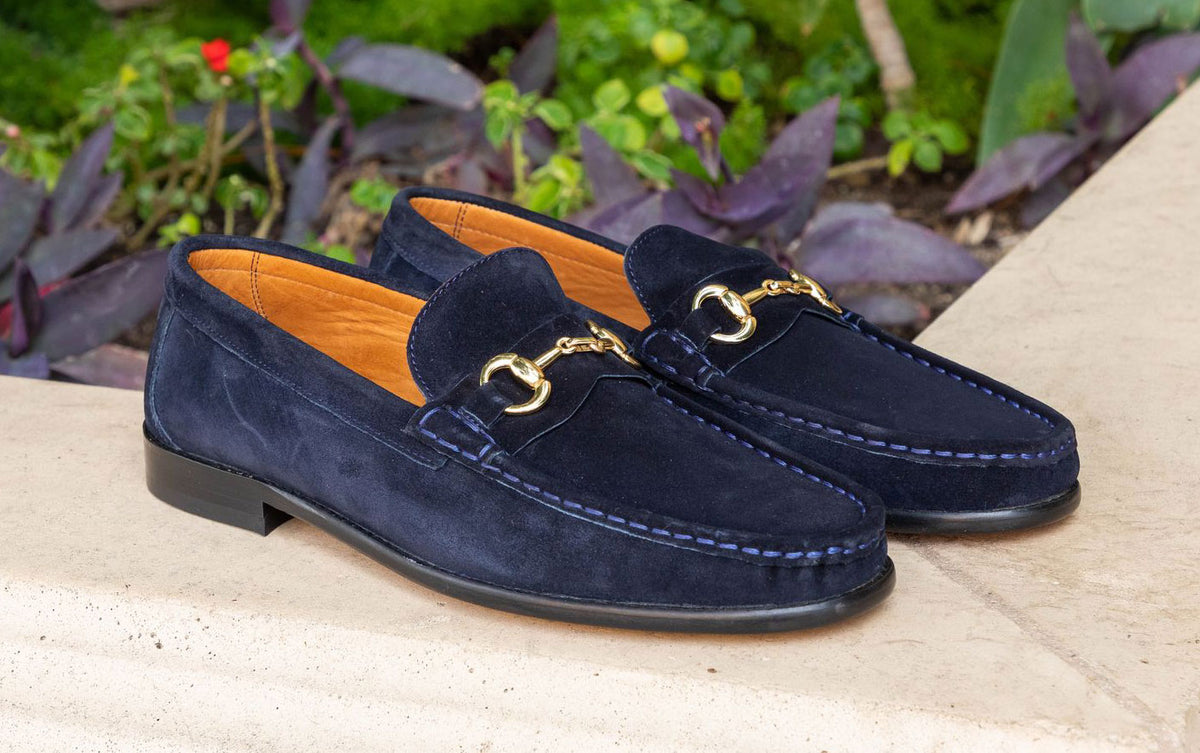 Men\'s Suede Bit Loafers in Navy Bill Suede Penny Loafers - Navy | Martin Dingman main image 4