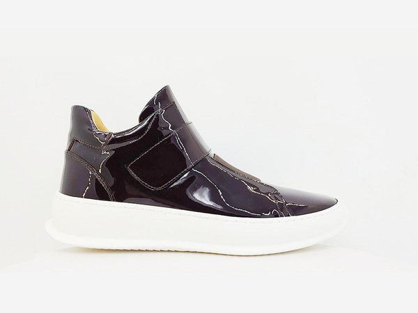 Shiny Calfskin High Top Sneaker Burgundy