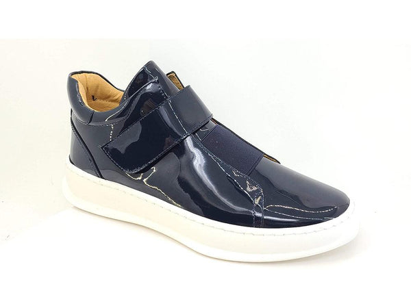 Shiny Calfskin High Top Sneaker Navy