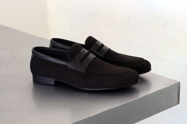 Woven Canvas & Calfskin Slip-On Loafer Black