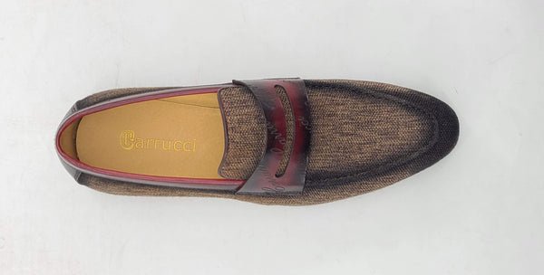 Woven Canvas & Calfskin Slip-On Loafer Brown/Burgundy