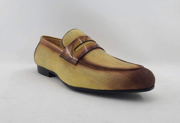 Woven Canvas & Calfskin Slip-On Loafer Yellow/Brown