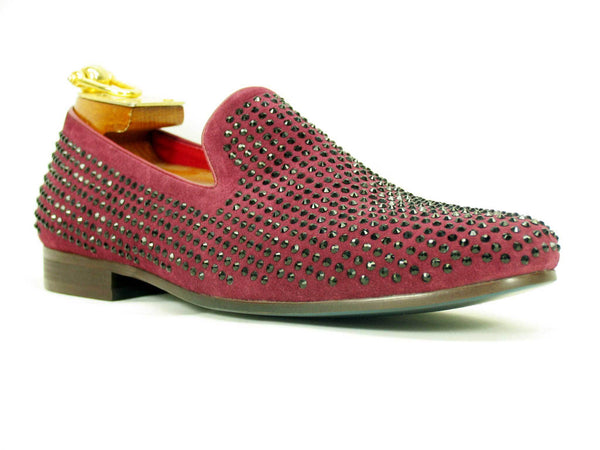 Studded Suede Slip-On Loafer Burgundy