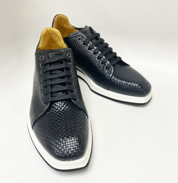 Mezlan Woven Calfskin Lace-Up Sneaker Black