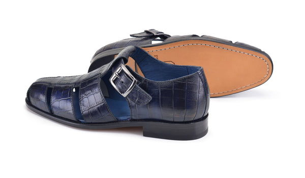 Pelle Crocodile Printed Calfskin Sandal Blue