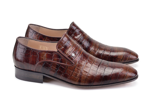 Pelle Crocodile Embossed Calfskin Slip-On Loafer Brown