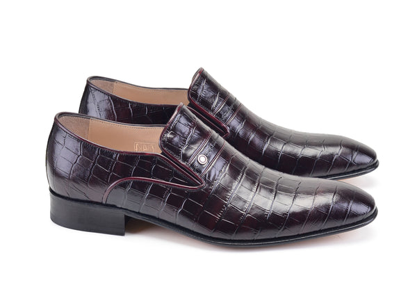 Pelle Crocodile Embossed Calfskin Slip-On Loafer Burgundy