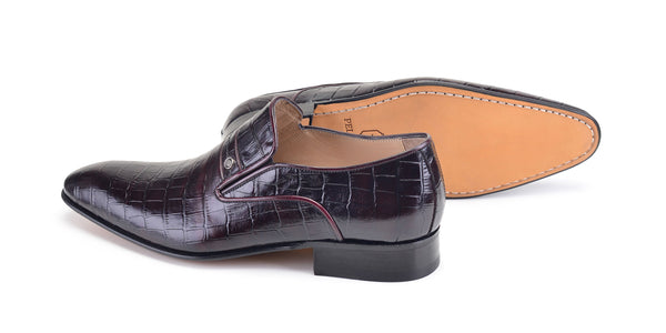 Pelle Crocodile Embossed Calfskin Slip-On Loafer Burgundy