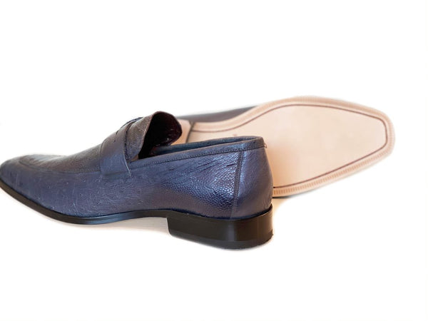 Pelle Exotics Ostrich Slip-On Penny Loafer Grey