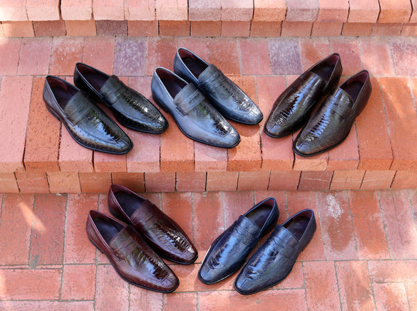 Pelle Exotics Ostrich Slip-On Penny Loafer Grey