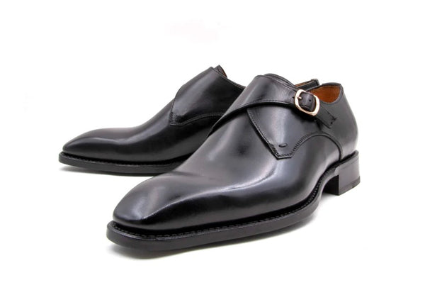 "Edward Sr." Burnished Calfskin Monkstrap Shoe Black