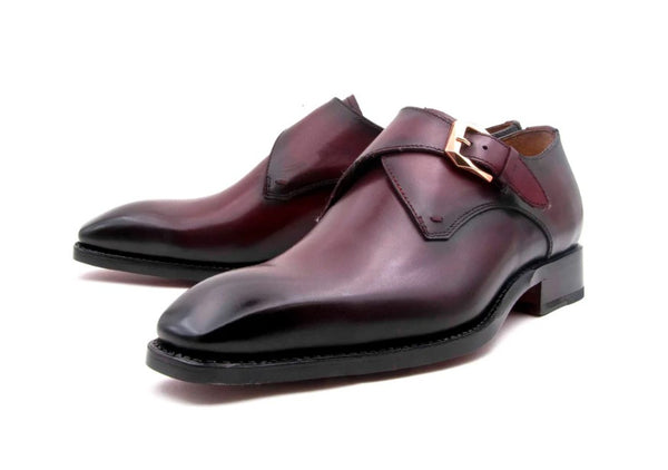 "Edward Sr." Burnished Calfskin Monkstrap Shoe Burgundy