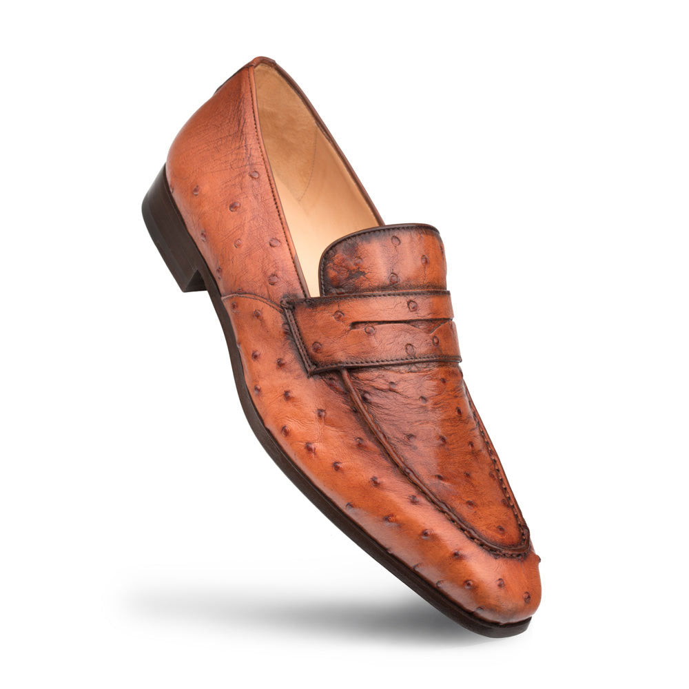 Lisbon Brandy Genuine Ostrich Men’s Classic Slip On  By Mezlan Made in Spain Brand