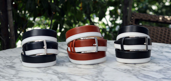 Maurice Two-Tone Leather Belt 1-Navy/White