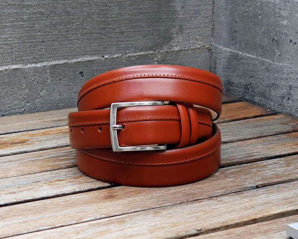 Maurice Stitched Leather Belt Camel