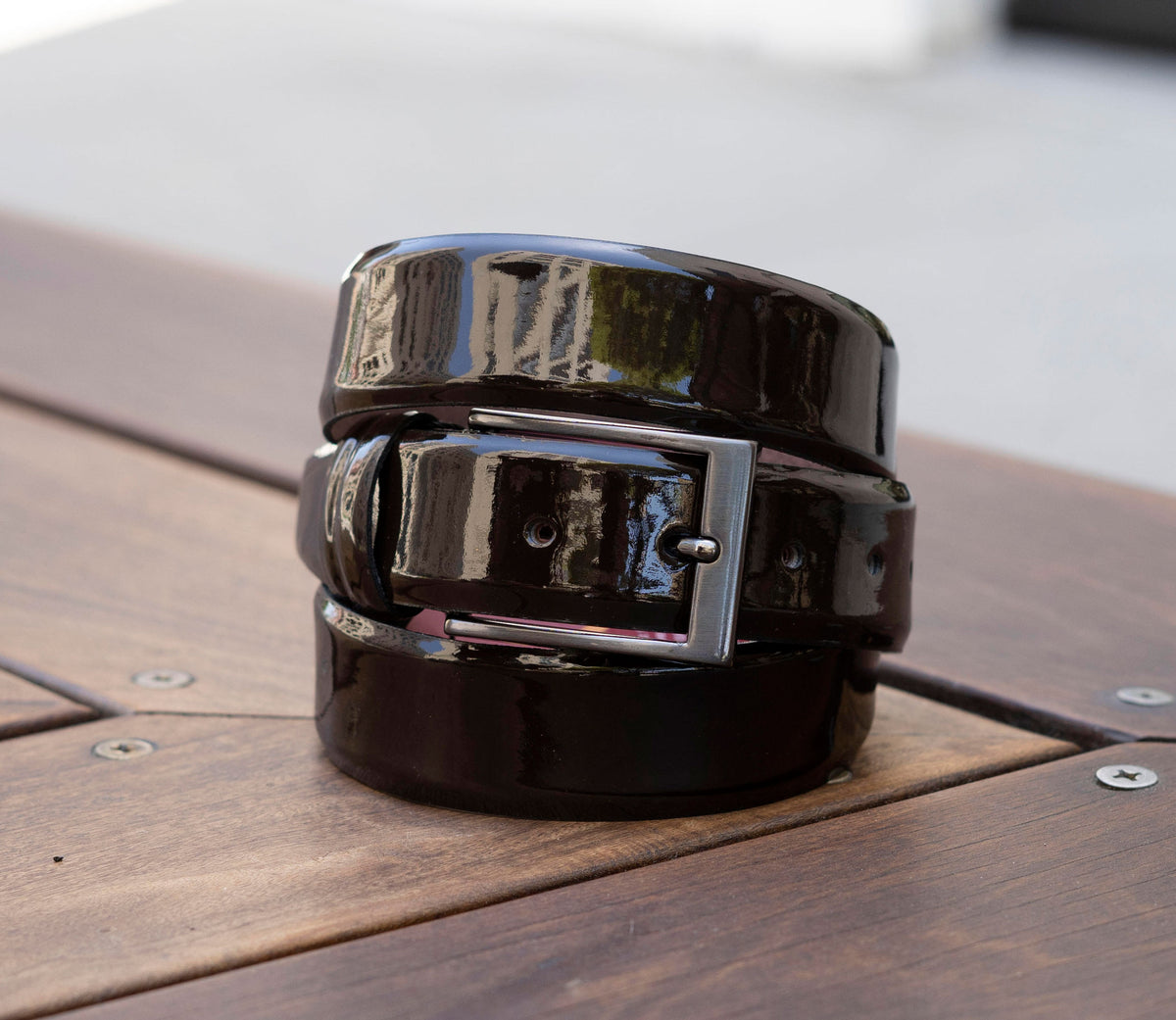 patent leather belts