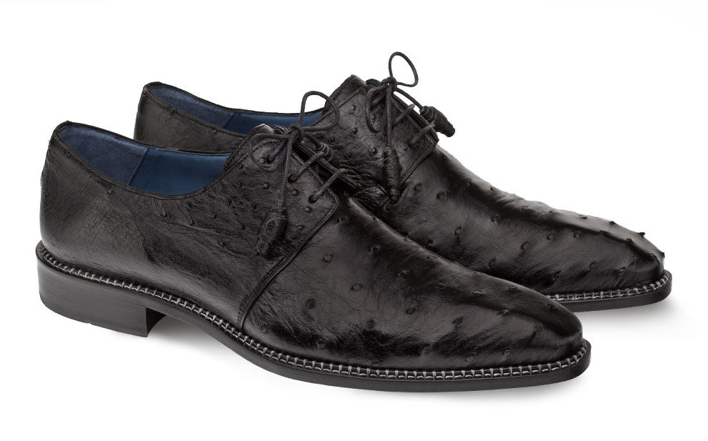 Mezlan Men's Tillson Exotic Ostrich Blucher in Black