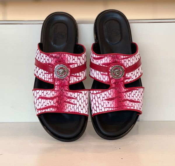 Pelle "Vinnie" Slip-On Calfskin Sandal Red/White