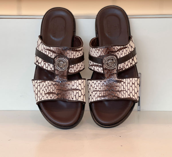 Pelle "Vinnie" Slip-On Calfskin Sandal Brown/White