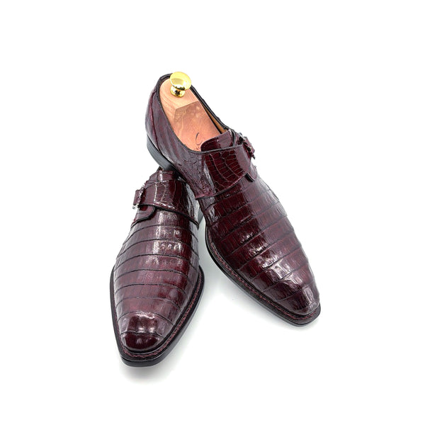 Mezlan Gigolo Crocodile Monkstrap - Burgundy