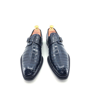 Mezlan Gigolo Crocodile Monkstrap - Navy