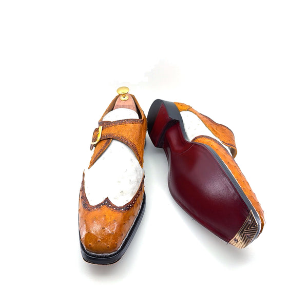 Maurice Palm Desert Ostrich Monkstrap - Camel/White