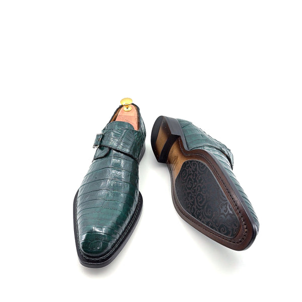 Mezlan Gigolo Crocodile Monkstrap - Forest