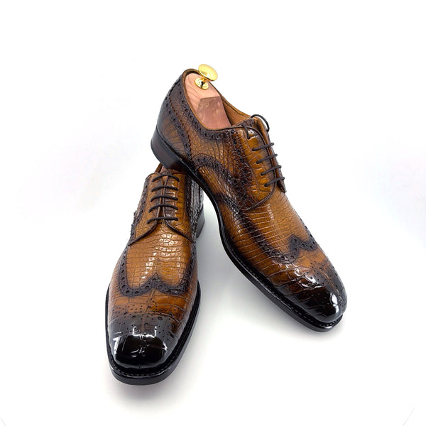 Ugo Vasare Alligator Lace-Up Oxford - Caramel