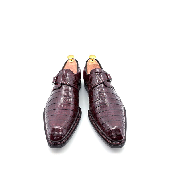 Mezlan Gigolo Crocodile Monkstrap - Burgundy