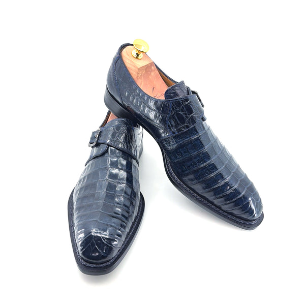 Mezlan Gigolo Crocodile Monkstrap - Navy